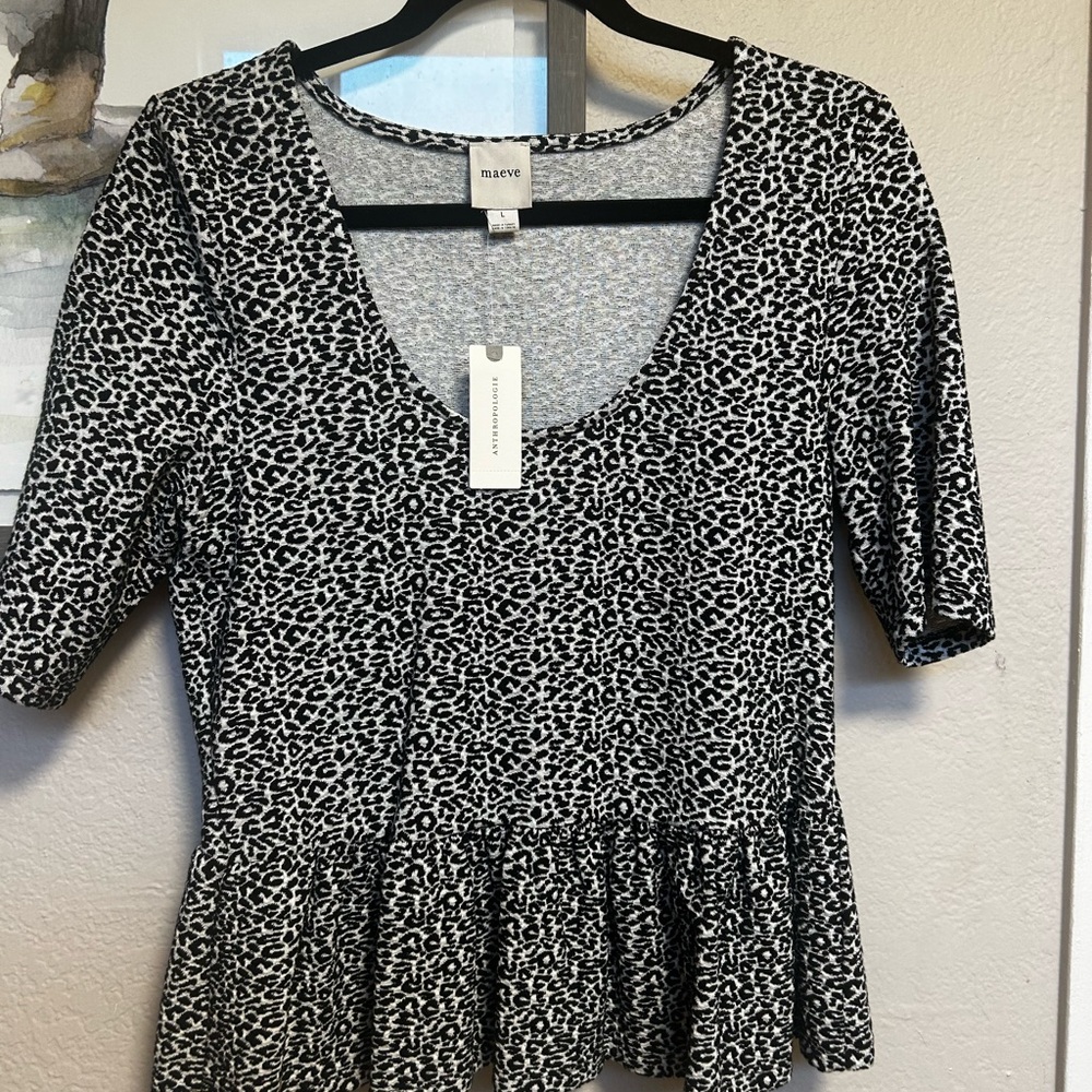 Anthropologie Maeve Black and White Patterned Blouse